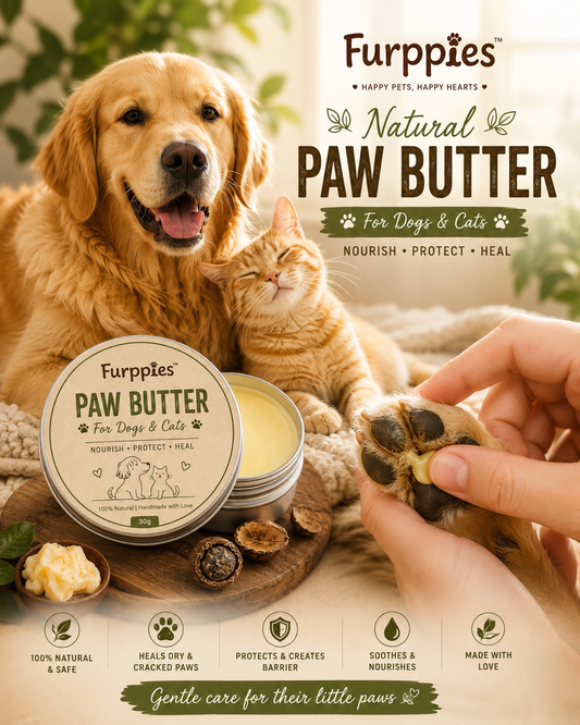 Furppies Natural Paw Butter for Dogs & Cats | Moisturizes Dry & Cracked Paws | Paw Pad & Nose Balm | Natural Paw Protector | Safe if Licked | Pet Paw Care Cream | 30g