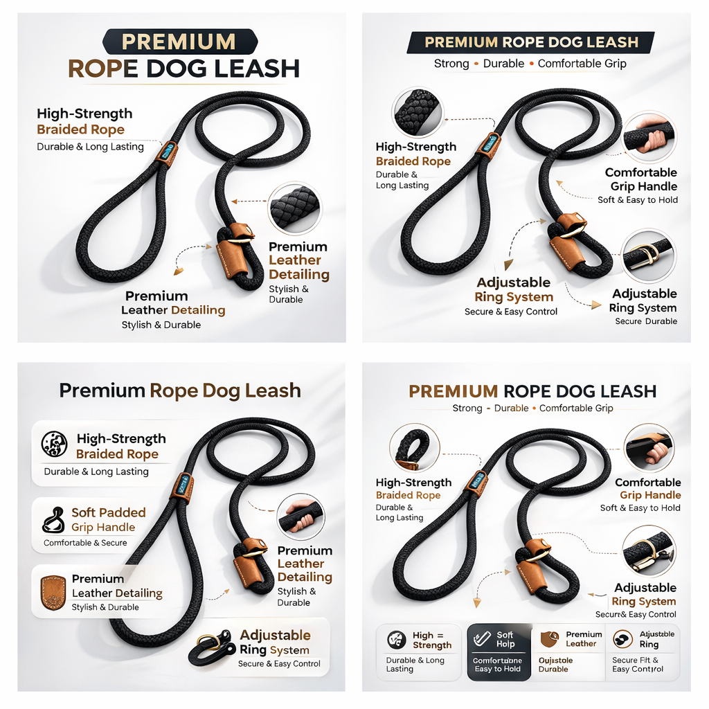Petstrack Premium Rope Dog Training Leash | Strong Braided Slip Lead with Leather Accents | Adjustable Training Lead for Small, Medium & Large Dogs