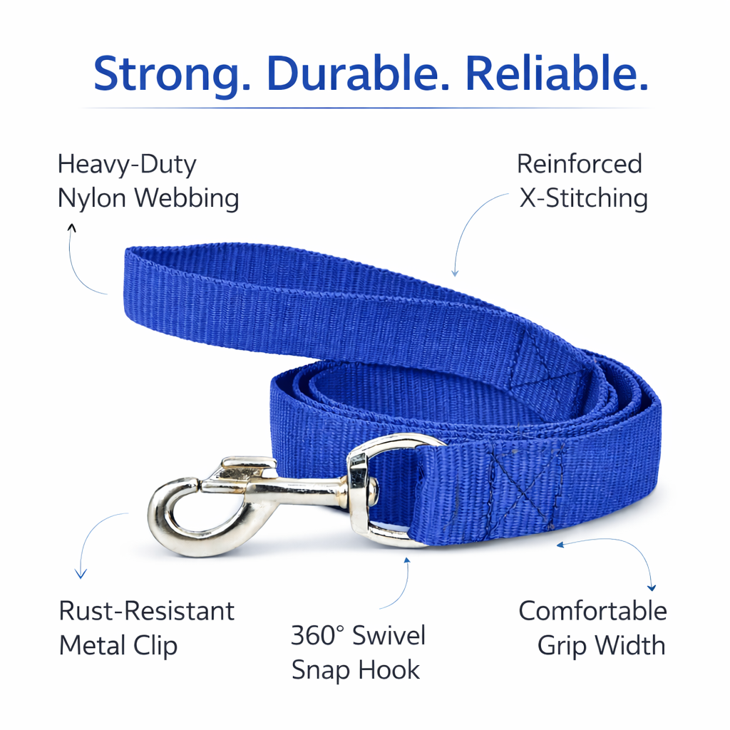 Premium Nylon Dog Leash ā 5 Feet Length | 15mm, 20mm, 25mm & 32mm Width Options | Heavy-Duty Metal Hook | Ideal for Small Puppies to Rottweiler Breeds