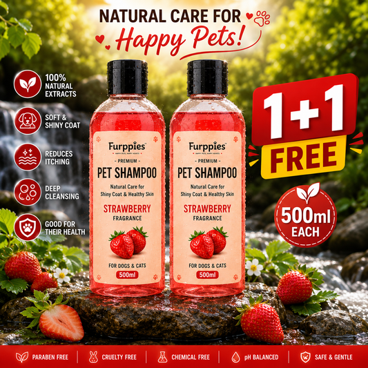 Furppies Strawberry Pet Shampoo for Dogs & Cats | Sweet Strawberry Fragrance | Deep Cleansing Formula | Soft & Shiny Coat | pH Balanced & Gentle on Skin | Pet Grooming Shampoo