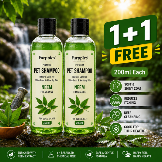 Furppies Neem Pet Shampoo for Dogs & Cats | Neem Extract Formula for Healthy Skin & Coat | Deep Cleansing & Itch Relief | pH Balanced Pet Shampoo | Soft & Shiny Coat Care