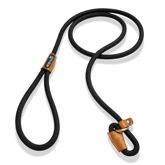 Petstrack Premium Rope Dog Training Leash | Strong Braided Slip Lead with Leather Accents | Adjustable Training Lead for Small, Medium & Large Dogs