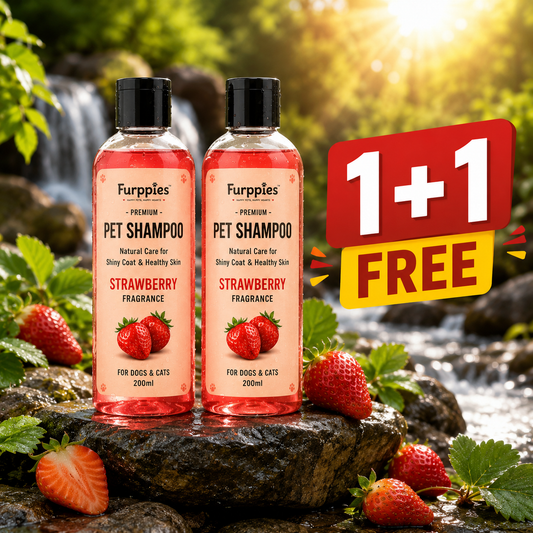 Furppies Strawberry Pet Shampoo for Dogs & Cats | Sweet Strawberry Fragrance | Deep Cleansing Formula | Soft & Shiny Coat | pH Balanced & Gentle on Skin | Pet Grooming Shampoo