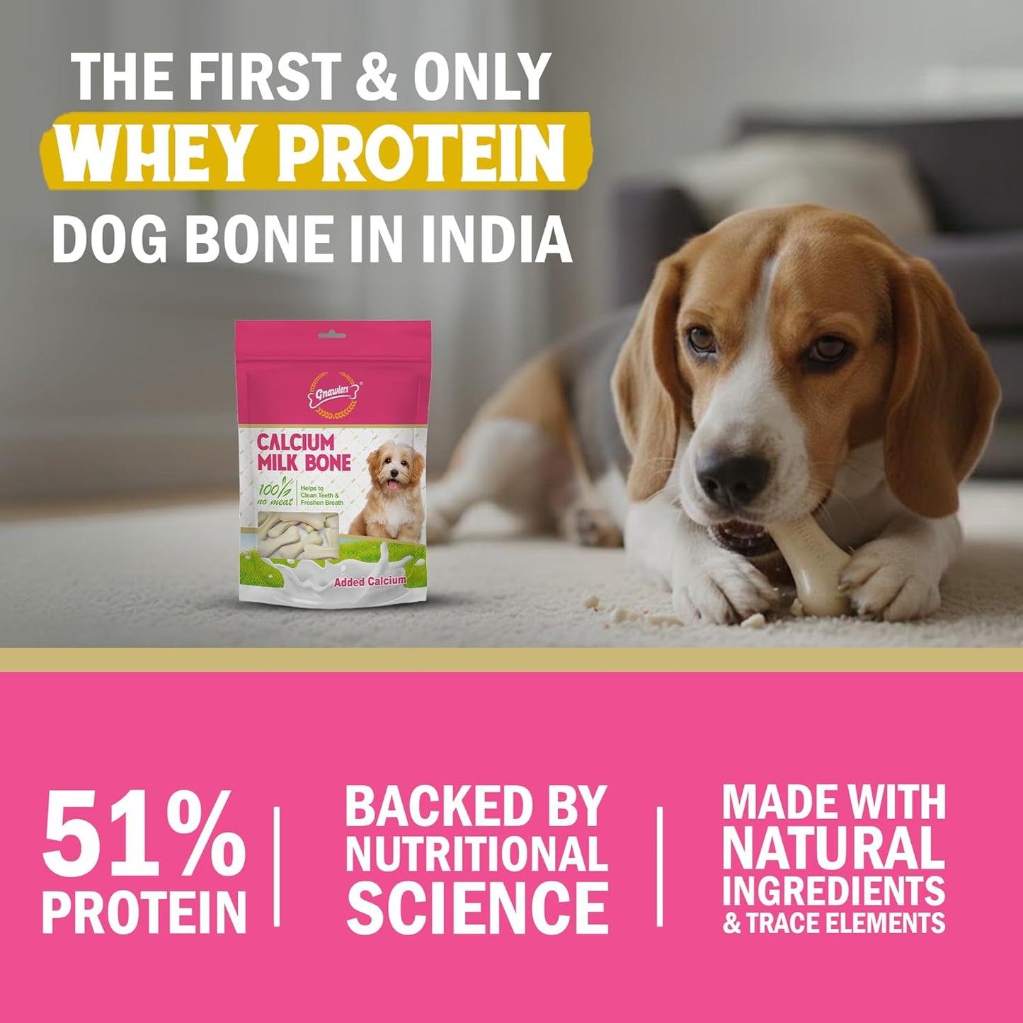 Gnawlers Calcium 90 in 1 Milk Bones Dog Treats, 850 g, All Life Stages