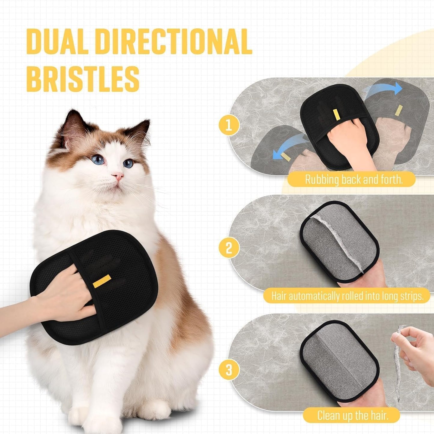 Pet Hair Removal Glove for Cats & Dogs, 2025 Newly Upgraded Five-Finger Electrostatic Pet Hair Gloves, Reusable Pet Hair Remover Tool for Clothing, Couch, Carpet, Cat Grooming Gloves