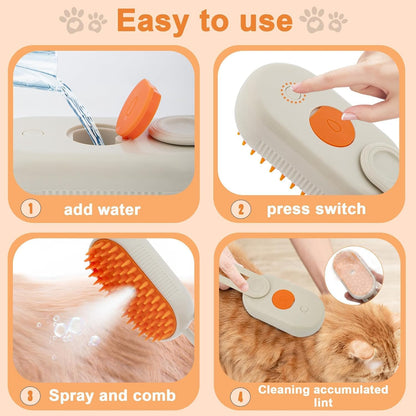 Steam Pet Grooming Brush with foldable handle – Deep Clean & Gentle Care
