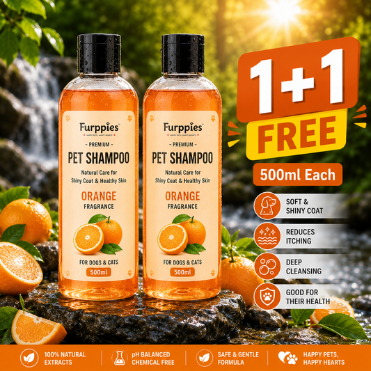 Furppies Orange Pet Shampoo for Dogs & Cats | Refreshing Orange Fragrance | Deep Cleansing Formula | Soft & Shiny Coat | pH Balanced & Gentle on Skin | Pet Grooming Shampoo