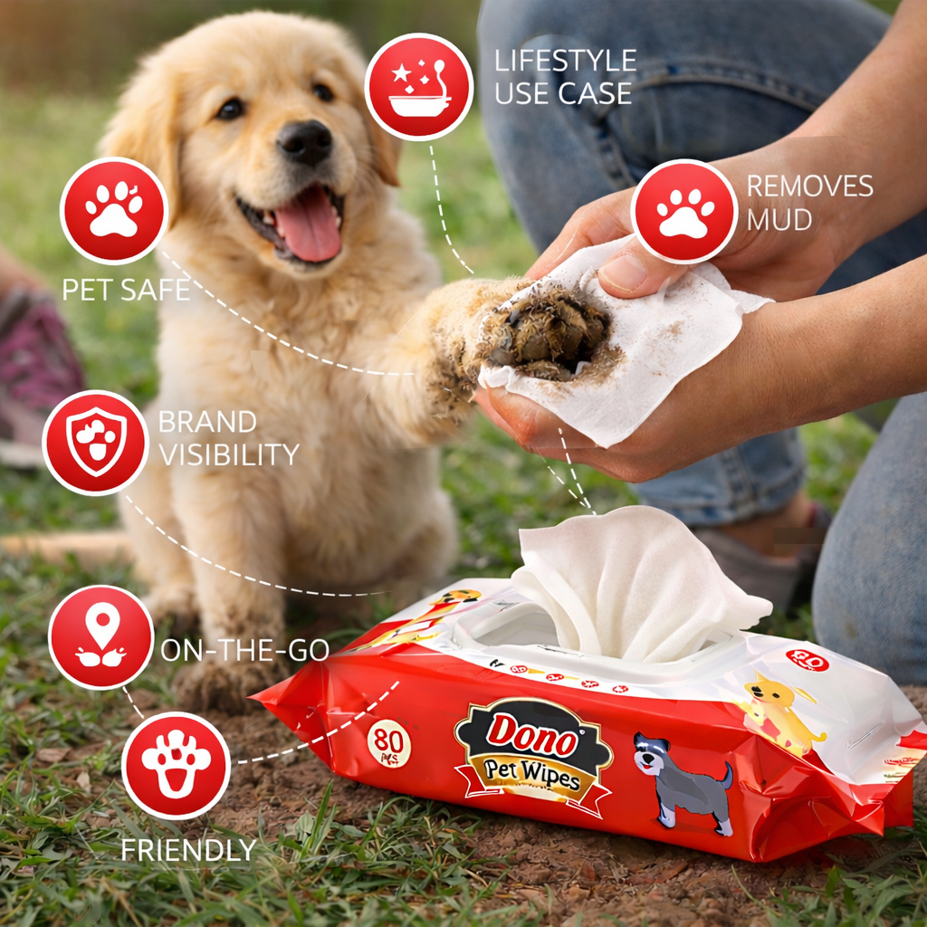 Dono Pet Wipes – Pack of 80 Pulls | Gentle Cleaning Wipes for Dogs & Cats | Quick Paw, Fur & Face Cleaning | Soft Moist Pet Grooming Wipes