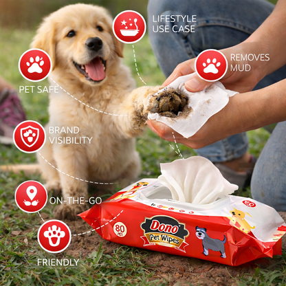 Dono Pet Wipes – Pack of 80 Pulls | Gentle Cleaning Wipes for Dogs & Cats | Quick Paw, Fur & Face Cleaning | Soft Moist Pet Grooming Wipes