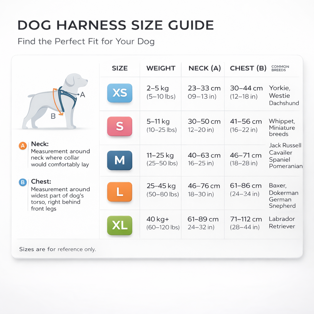 Furppies PP Dog Harness and Leash Set – Adjustable Dog Harness Size Guide