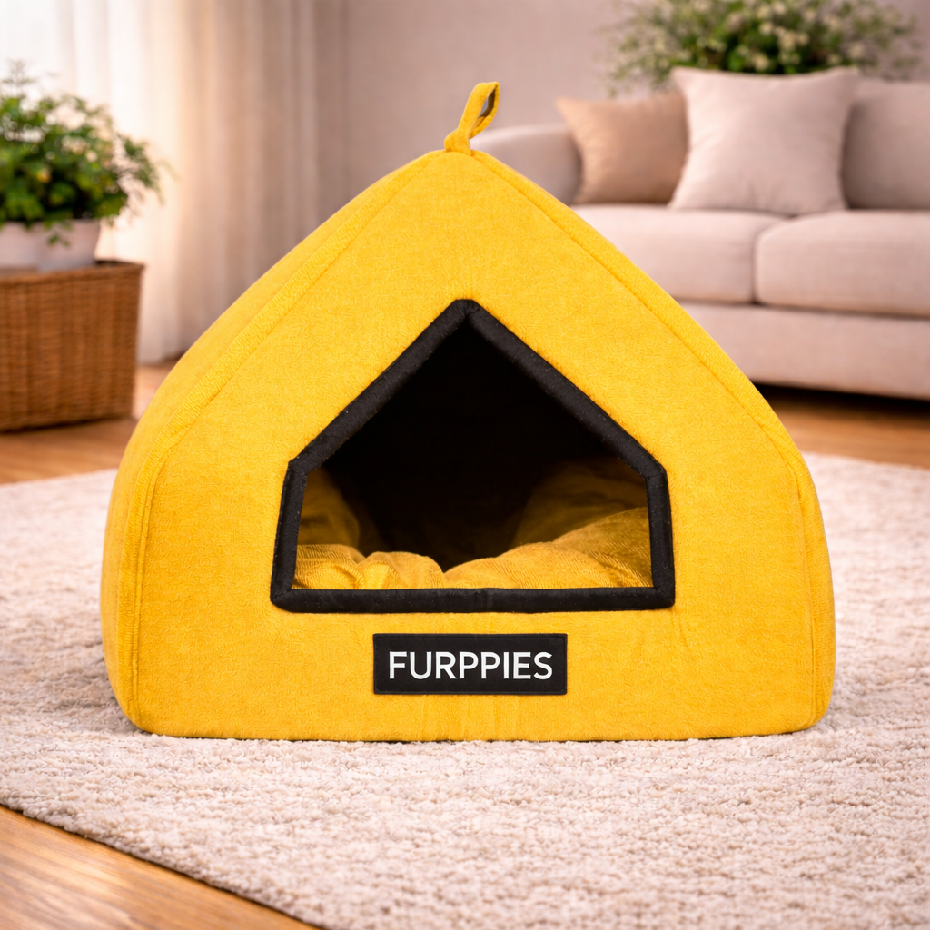 Triangle Premium Enclosed Cat & Small Dog Hut Bed – Soft Indoor Cave House with Thick Cushion
