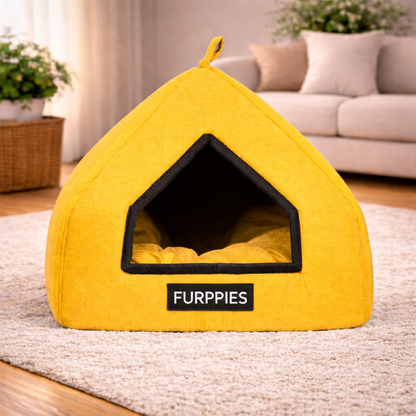 Triangle Premium Enclosed Cat & Small Dog Hut Bed – Soft Indoor Cave House with Thick Cushion