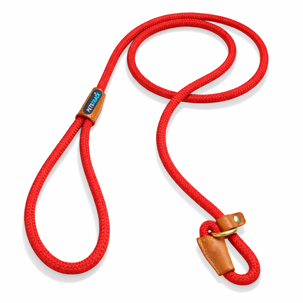 Petstrack Premium Rope Dog Training Leash | Strong Braided Slip Lead with Leather Accents | Adjustable Training Lead for Small, Medium & Large Dogs