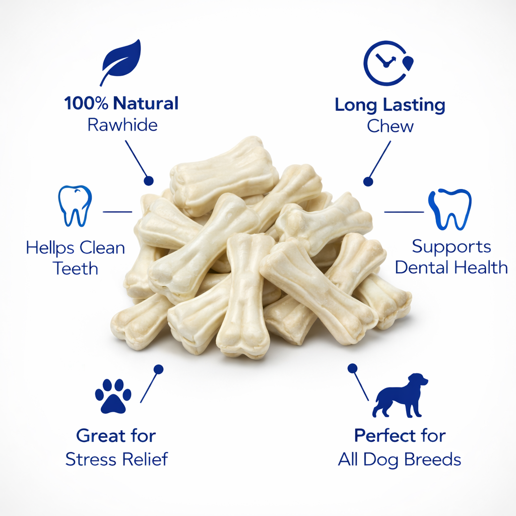 Furppies Natural Rawhide Dog Bones – Long Lasting Chew for Strong Teeth & Healthy Dogs