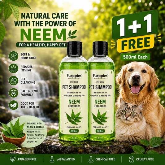 Furppies Neem Pet Shampoo for Dogs & Cats | Neem Extract Formula for Healthy Skin & Coat | Deep Cleansing & Itch Relief | pH Balanced Pet Shampoo | Soft & Shiny Coat Care