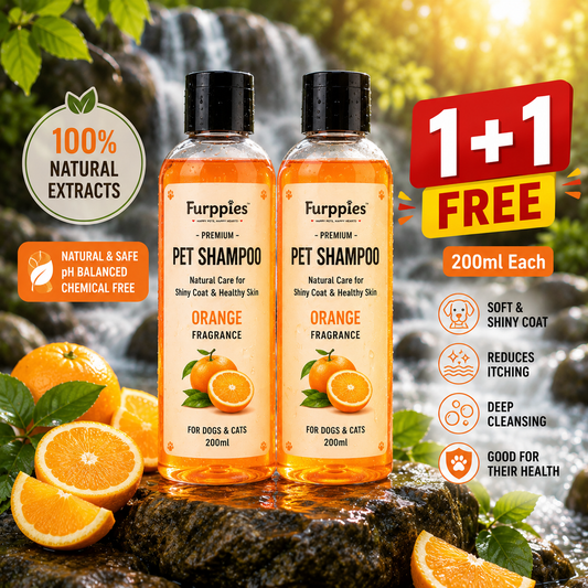 Furppies Orange Pet Shampoo for Dogs & Cats | Refreshing Orange Fragrance | Deep Cleansing Formula | Soft & Shiny Coat | pH Balanced & Gentle on Skin | Pet Grooming Shampoo