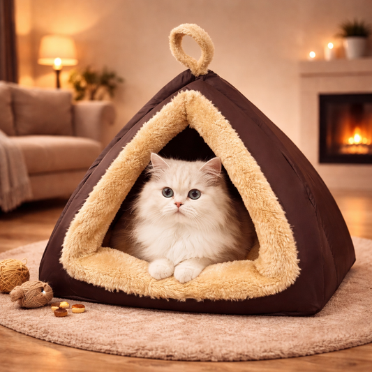 Furppies Premium Triangle Pet Hut – Soft Plush Indoor Shelter for Dogs & Cats