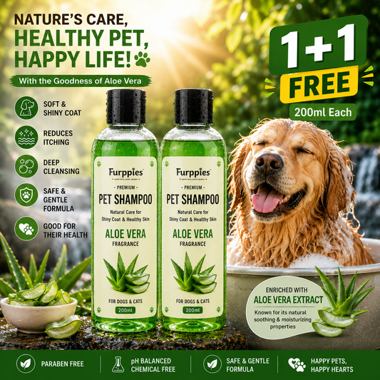 Furppies Aloe Vera Pet Shampoo for Dogs & Cats | Aloe Vera Extract for Healthy Skin & Shiny Coat | Deep Cleansing & Moisturizing Formula | pH Balanced Pet Shampoo | Gentle Grooming Care