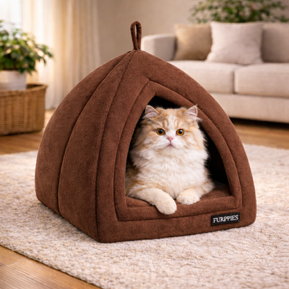 FURPPIES Premium Enclosed Cat Hut – Cozy Dome Pet House with Thick Cushion & Warm Plush Fabric