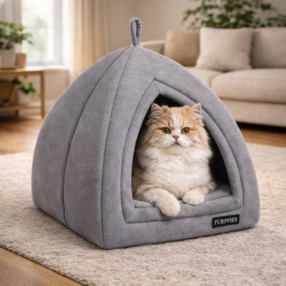 FURPPIES Premium Enclosed Cat Hut – Cozy Dome Pet House with Thick Cushion & Warm Plush Fabric