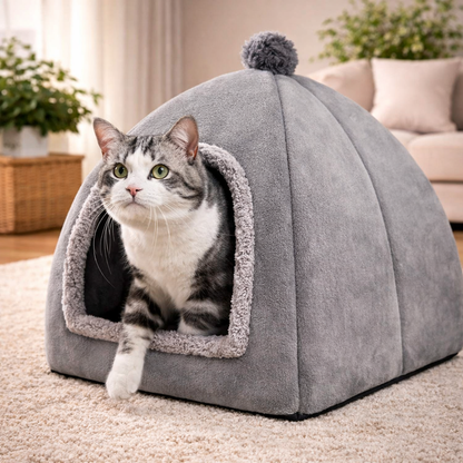 Cat Bed Cave for Indoor ， Suitable for Cat Dome Bed,Hideaway Bed for Indoor Cats, with Removable Mattress for Kittens.Cat Tent House for Dual Use