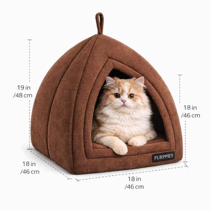FURPPIES Premium Enclosed Cat Hut – Cozy Dome Pet House with Thick Cushion & Warm Plush Fabric