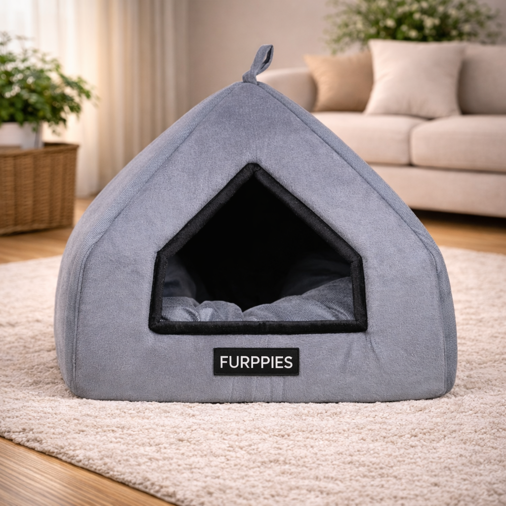Triangle Premium Enclosed Cat & Small Dog Hut Bed – Soft Indoor Cave House with Thick Cushion
