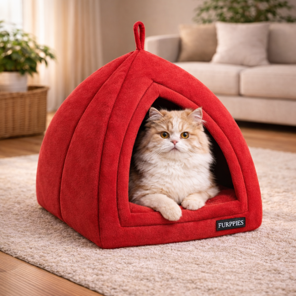 FURPPIES Premium Enclosed Cat Hut – Cozy Dome Pet House with Thick Cushion & Warm Plush Fabric