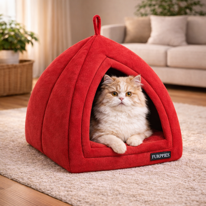 FURPPIES Premium Enclosed Cat Hut – Cozy Dome Pet House with Thick Cushion & Warm Plush Fabric