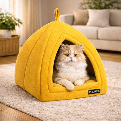 FURPPIES Premium Enclosed Cat Hut – Cozy Dome Pet House with Thick Cushion & Warm Plush Fabric