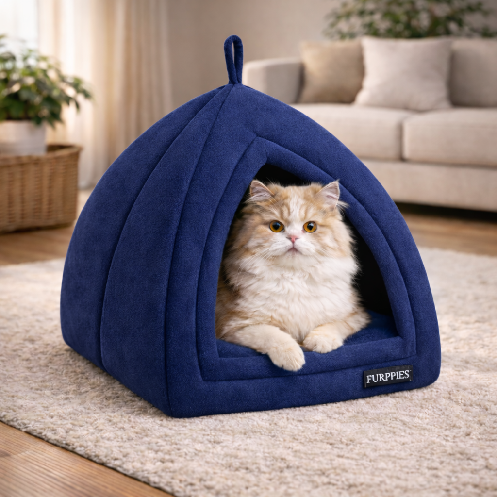 FURPPIES Premium Enclosed Cat Hut – Cozy Dome Pet House with Thick Cushion & Warm Plush Fabric