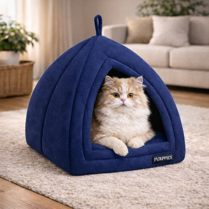 FURPPIES Premium Enclosed Cat Hut – Cozy Dome Pet House with Thick Cushion & Warm Plush Fabric