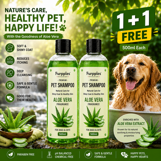 Furppies Aloe Vera Pet Shampoo for Dogs & Cats | Aloe Vera Extract for Healthy Skin & Shiny Coat | Deep Cleansing & Moisturizing Formula | pH Balanced Pet Shampoo | Gentle Grooming Care