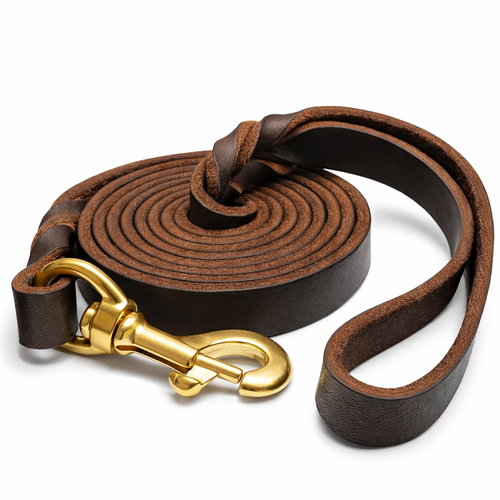 Petstrack Premium Genuine Leather Dog Leash 5ft | Heavy-Duty Training & Walking Lead with Solid Brass Hook | Durable Leather Lead for Small, Medium & Large Dogs