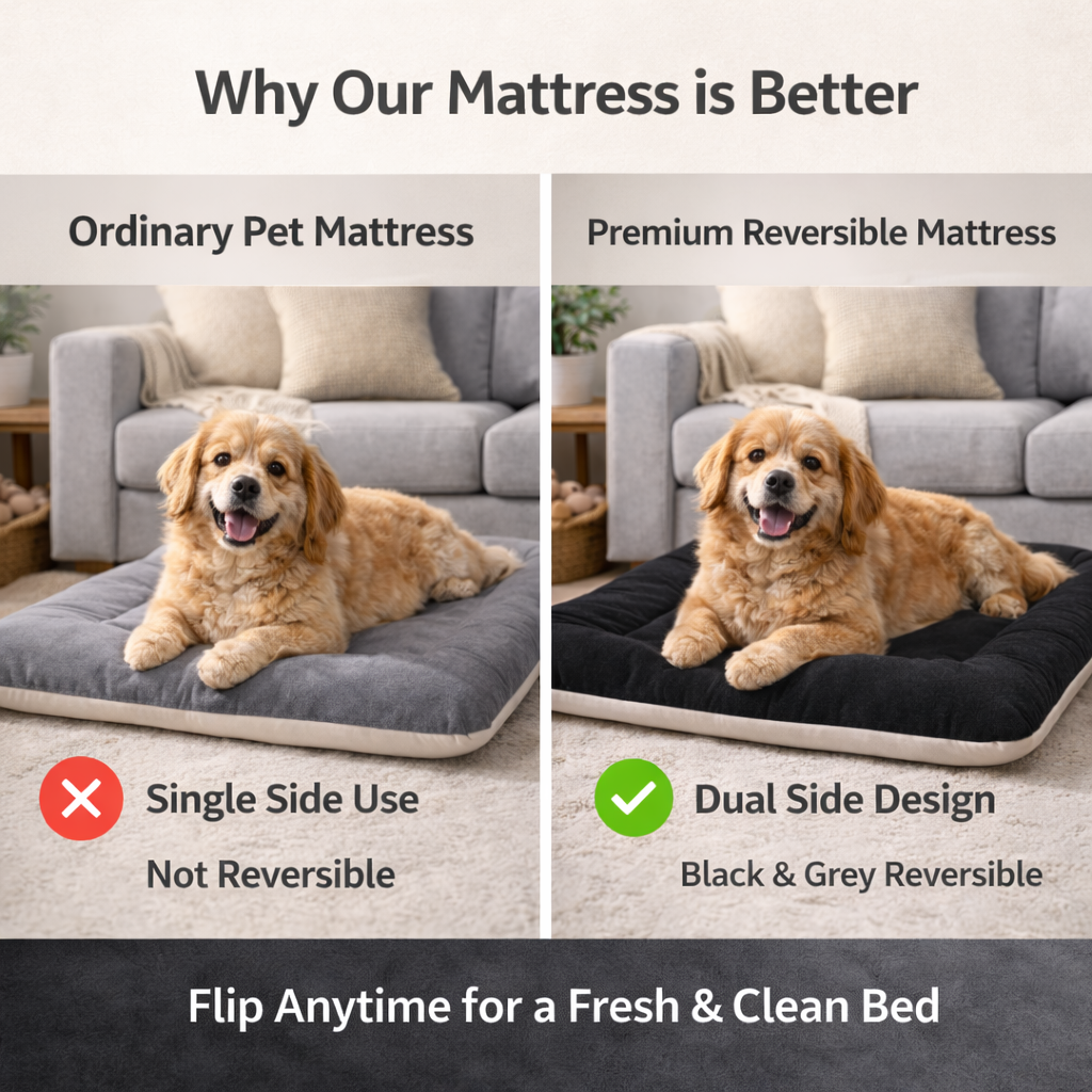 Furppies Premium Reversible Velvet Pet Bed for Dogs & Cats | Ultra-Soft Washable Cushion Mattress | Durable Comfort Bed for Daily Relaxation