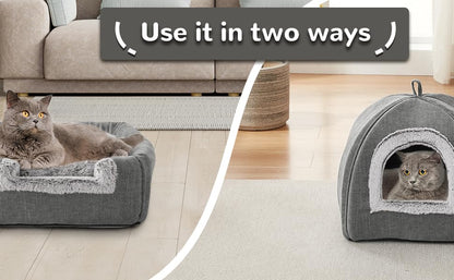 Cat Bed Cave for Indoor ， Suitable for Cat Dome Bed,Hideaway Bed for Indoor Cats, with Removable Mattress for Kittens.Cat Tent House for Dual Use
