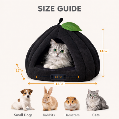 Pumpkin Shaped Cat Bed with Enclosed Cave Design – Soft Plush Indoor Cat Hut with Cushion (Grey)