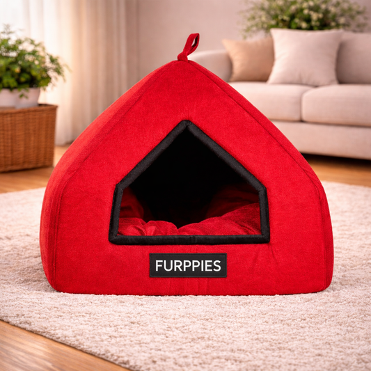 Triangle Premium Enclosed Cat & Small Dog Hut Bed – Soft Indoor Cave House with Thick Cushion