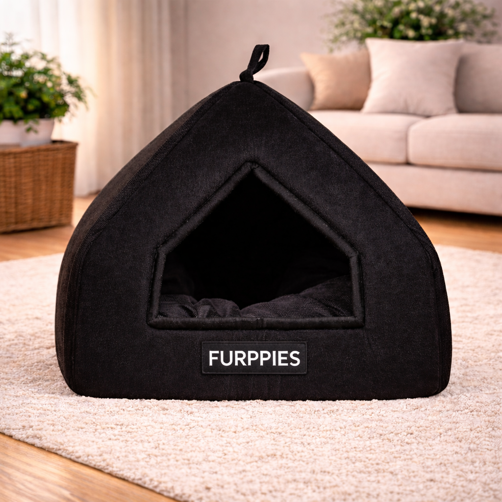 Triangle Premium Enclosed Cat & Small Dog Hut Bed – Soft Indoor Cave House with Thick Cushion