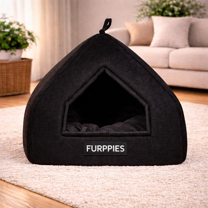 Triangle Premium Enclosed Cat & Small Dog Hut Bed – Soft Indoor Cave House with Thick Cushion